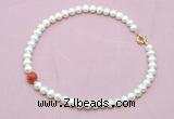 CFN736 9mm - 10mm potato white freshwater pearl & fire agate necklace