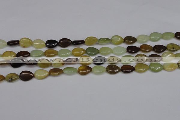 CFW120 15.5 inches 10*14mm flat teardrop flower jade gemstone beads