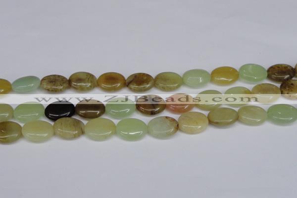 CFW129 15.5 inches 15*20mm flat oval flower jade gemstone beads