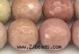 CFW63 15 inches 12mm faceted round pink wooden jasper beads