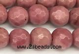 CFW65 15 inches 6mm faceted round pink wooden jasper beads