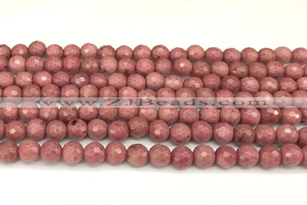 CFW65 15 inches 6mm faceted round pink wooden jasper beads