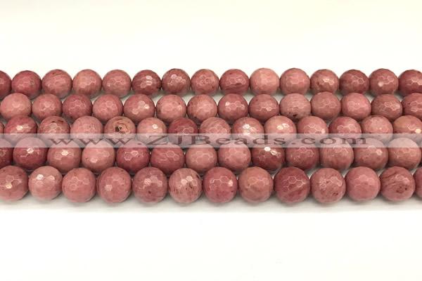 CFW66 15 inches 8mm faceted round pink wooden jasper beads