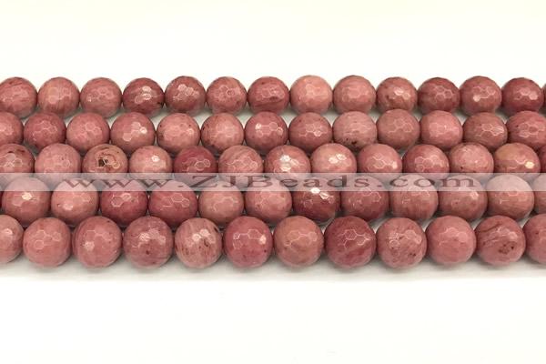 CFW67 15 inches 10mm faceted round pink wooden jasper beads