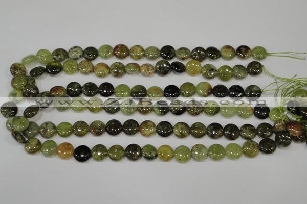 CGA212 15.5 inches 12mm flat round natural green garnet beads