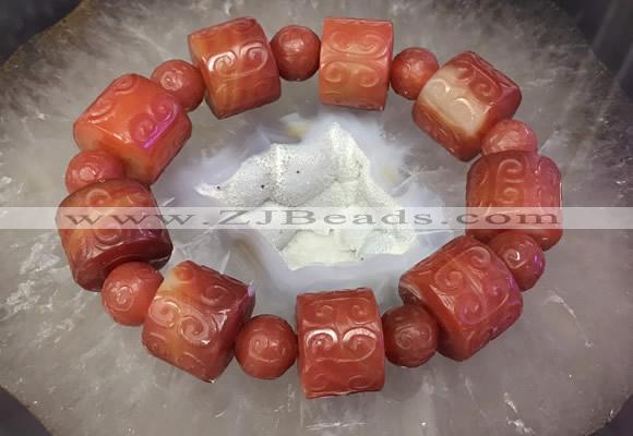 CGB3017 7.5 inches 15*19mm carved tube agate bracelet wholesale