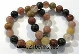 CGB4074 7.5 inches 13mm round mixed rutilated quartz beaded bracelets