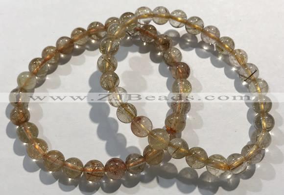 CGB4076 7.5 inches 7mm round golden rutilated quartz beaded bracelets