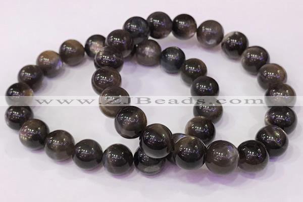 CGB4557 7.5 inches 10mm - 11mm round black sunstone beaded bracelets