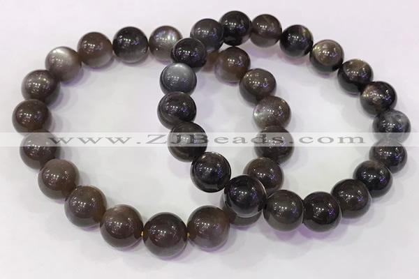 CGB4574 7.5 inches 11mm - 12mm round black sunstone beaded bracelets