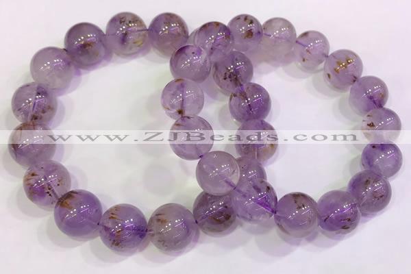 CGB4659 13mm - 14mm round purple phantom quartz beaded bracelets