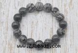 CGB5381 10mm, 12mm round black water jasper beads stretchy bracelets