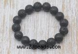 CGB5393 10mm, 12mm round black lava beads stretchy bracelets