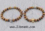 CGB6010 8mm round grade AA yellow tiger eye bracelet with leopard head for men