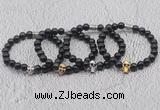 CGB6019 8mm round blue tiger eye bracelet with skull for men