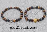 CGB6025 8mm round grade AA colorful tiger eye bracelet with lion head for men