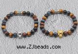 CGB6026 8mm round grade AA colorful tiger eye bracelet with leopard head for men