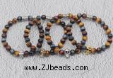 CGB6027 8mm round grade AA colorful tiger eye bracelet with skull for men