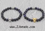 CGB6029 8mm round purple tiger eye bracelet with leopard head for men