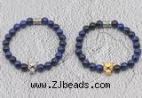 CGB6035 8mm round blue tiger eye bracelet with leopard head for men