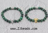 CGB6038 8mm round green tiger eye bracelet with leopard head for men