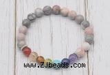 CGB6237 8mm pink zebra jasper 7 chakra beaded mala stretchy bracelets