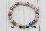 CGB6238 8mm brown zebra jasper 7 chakra beaded mala stretchy bracelets