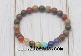 CGB6243 8mm picasso jasper 7 chakra beaded mala stretchy bracelets