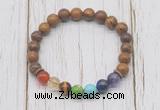 CGB6247 8mm elephant skin jasper 7 chakra beaded mala stretchy bracelets