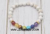 CGB6275 8mm white howlite 7 chakra beaded mala stretchy bracelets