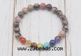 CGB6288 8mm rhodonite 7 chakra beaded mala stretchy bracelets