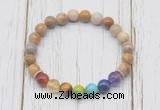 CGB6290 8mm fossil coral 7 chakra beaded mala stretchy bracelets