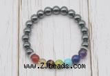 CGB6292 8mm hematite 7 chakra beaded mala stretchy bracelets