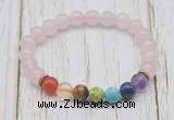 CGB6306 8mm rose quartz 7 chakra beaded mala stretchy bracelets