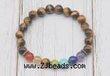 CGB6330 8mm yellow tiger eye 7 chakra beaded mala stretchy bracelets