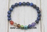 CGB6337 8mm blue tiger eye 7 chakra beaded mala stretchy bracelets