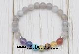 CGB6351 8mm grey banded agate 7 chakra beaded mala stretchy bracelets