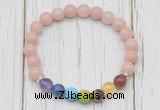 CGB6378 8mm Chinese pink opal 7 chakra beaded mala stretchy bracelets