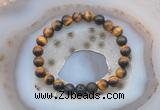 CGB6401 8mm round yellow tiger eye & black lava beaded bracelets