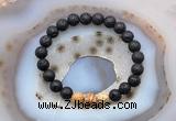 CGB6405 8mm round black lava & picture jasper beaded bracelets