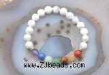 CGB6427 8mm round white howlite 7 chakra beads bracelet wholesale