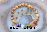 CGB6432 8mm round picture jasper 7 chakra beads bracelet wholesale