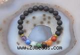 CGB6437 8mm round black lava 7 chakra beads bracelet wholesale