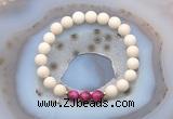 CGB6475 8mm round matte white fossil jasper & red tiger eye beaded bracelets