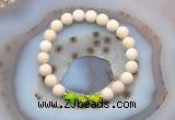 CGB6488 8mm round matte white fossil jasper & green sea sediment jasper beaded bracelets