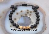 CGB6583 8mm round black lava & picture jasper adjustable bracelets