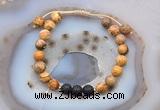 CGB6584 8mm round picture jasper & black lava adjustable bracelets