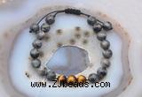 CGB6596 8mm round black labradorite & yellow tiger eye adjustable bracelets