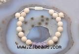 CGB6610 8mm round white fossil jasper & lavender amethyst adjustable bracelets