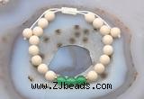 CGB6622 8mm round white fossil jasper & green agate adjustable bracelets